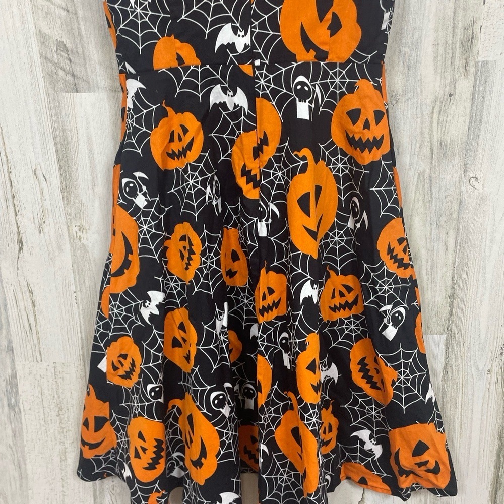 Hanpceirs Fit Halloween Print Fit And Flare Dress sz XS Black Orange Pinup Retro - Picture 6 of 9